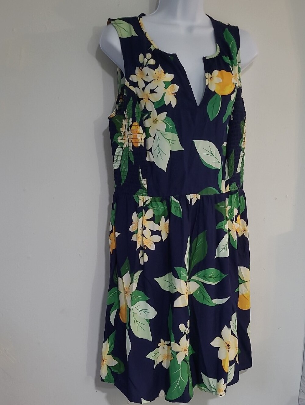 Old Navy Navy Skater Skirt with Yellow Floral & Green Leaves